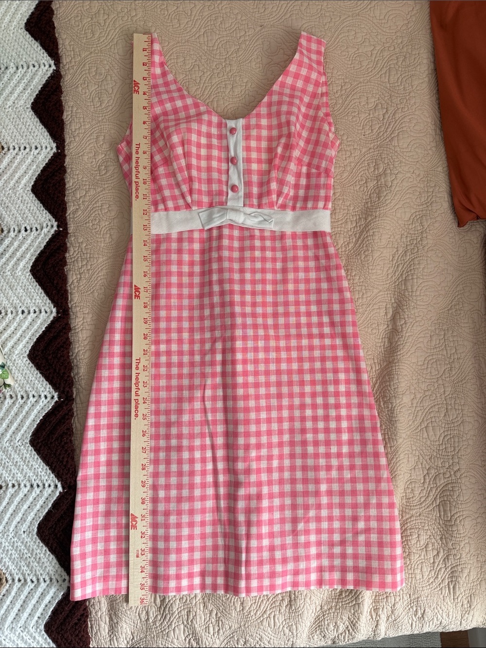 VINTAGE handmade Sleeveless Pink Gingham Belted Dress - Picture 10 of 10